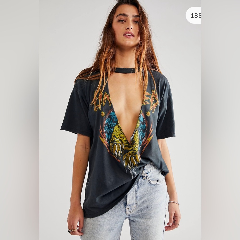 Free People Untamed V-Neck Cut Out Tee